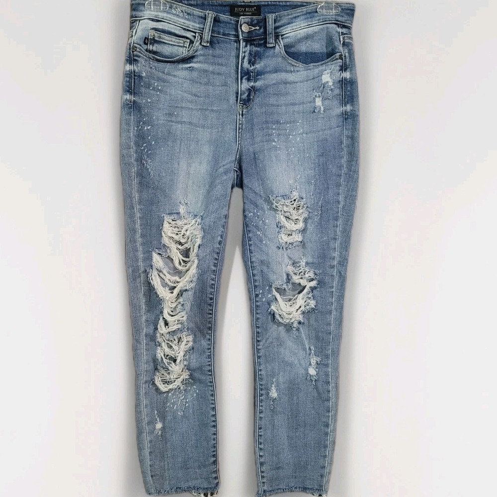 Judy Blue Kady Hi-Rise Bleach Splash Skinny Fit Jeans 7/28x24 Distressed Frayed